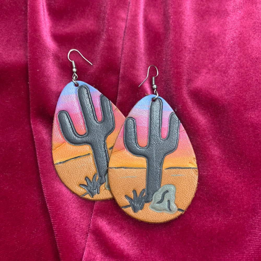 Desert Scene Leather Earrings